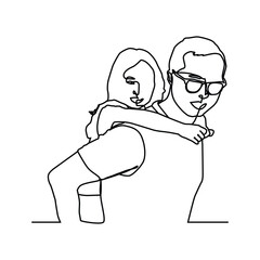Father and child linear drawing design vector
