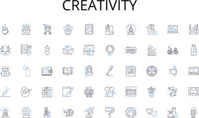 Creativity line icons collection. Development, Advancement, Progression, Growth, Success, Achievement, Ascension vector and linear illustration. Promotion,Career,Journey outline signs set