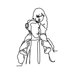 Father and kid linear drawing design vector
