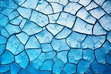 Ice winter floor cracks blue background. AI generative
