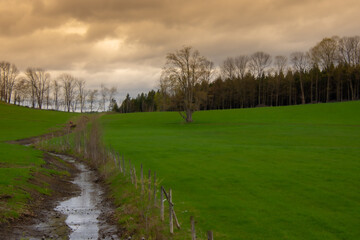 View of the Canadian countryside in Estrie in Quebec in spring