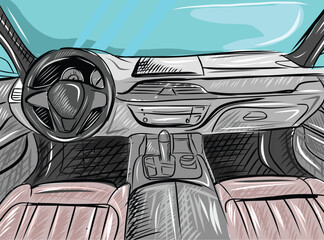 hand drawn vector car interior