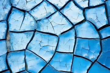 Ice winter floor cracks blue background. AI generative