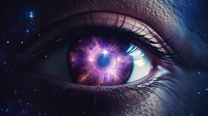 Fototapeta premium Eye of universe made of stars, clouds and galaxies. Generative AI