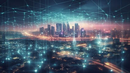 Fototapeta na wymiar Futuristic city connected with future digital technology. Generative AI