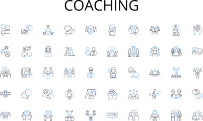 Coaching line icons collection. Nerking, Gatherings, Celebrations, Mixers, Parties, Festivities, Soirees vector and linear illustration. Galas,Meetups,Reunions outline signs set