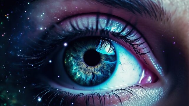 Eye of universe made of stars, clouds and galaxies. Generative AI