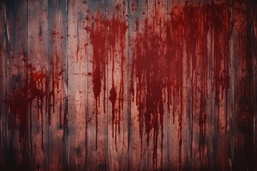 Obraz premium Horror wood blood stain background, grunge rough wooden plank wallpaper. AI generative