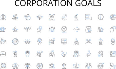 Corporation goals line icons collection. Achievement, Ambition, Persistence, Determination, Self-discipline, Focus, Confidence vector and linear illustration. Courage,Perseverance,Innovation outline
