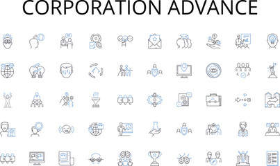 Corporation advance line icons collection. Partnership, Synergy, Cooperation, Teamwork, Alliance, Unity, Joint effort vector and linear illustration. Coordination,Integration,Alliances outline signs