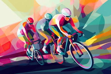 Colorful flat illustration of cycling sport event, bicycle race. Generative AI
