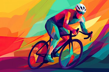 Colorful flat illustration of cycling sport event, bicycle race. Generative AI