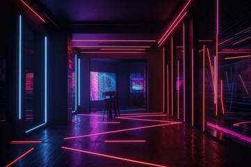 Dark atmosphere with neon lights on a background with generative AI