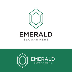 Luxury Antique Emerald Gemstone logo template in trendy style for jewelry.