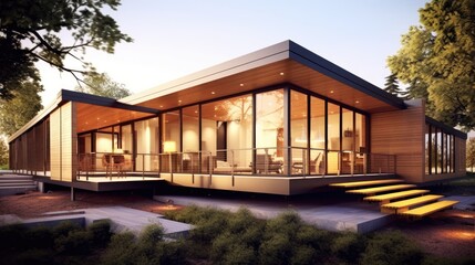 Obraz premium The modular home exterior design of a modern architecture. Generative AI