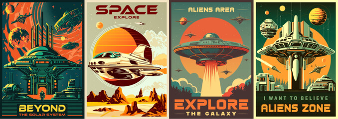 Galaxy travel colorful set flyers © DGIM studio