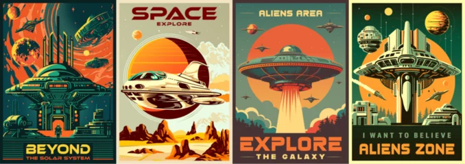 Poster Galaxy travel colorful set flyers © DGIM studio