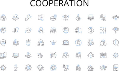 Cooperation line icons collection. D Printing, Laser Cutting, Milling, Prototyping, Additive Manufacturing, CNC, Fabrication vector and linear illustration. Automation,Rapid Prototyping,Molding
