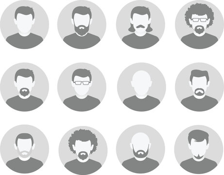 A set of different faces of men with beards and mustaches, profile pictures vector