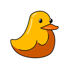 Cute yellow duck cartoon doodle icon flat vector design
