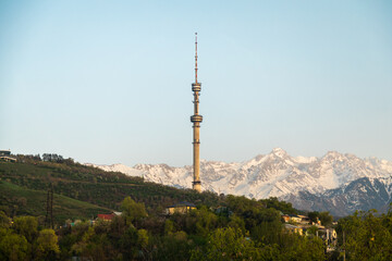 Fototapeta premium Aerial view of Almaty city with Television Tower