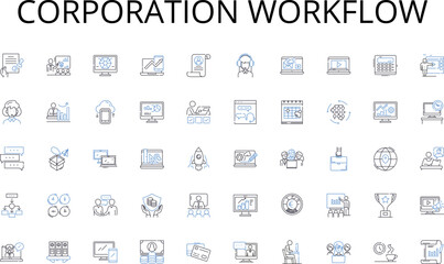 Corporation workflow line icons collection. Trivia, Information, Evidence, Realities, Statistic, Discoveries, Certainties vector and linear illustration. Truth,Knowledge,Verities outline signs set
