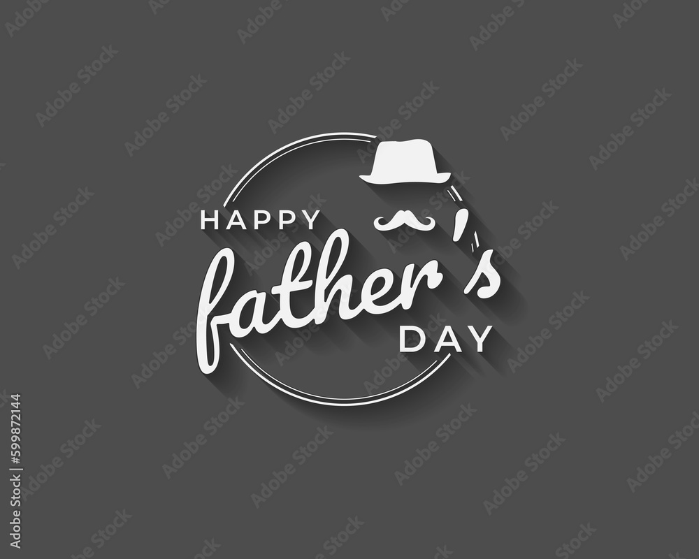 Wall mural happy fathers day greeting card. vector background with doodle hat, mustache and bow tie. white lett
