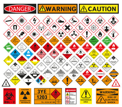 Vector hazardous material signs. All classes.
