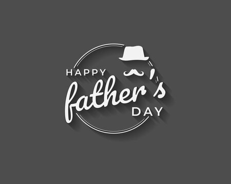 Happy Fathers Day greeting card. Vector background with doodle hat, mustache and bow tie. white lettering in black background