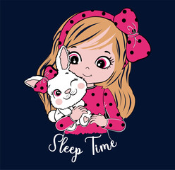  sleep time girl and cat t shirt graphic design vector illustration