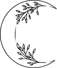 Fototapeta na wymiar Lined half moon with flower, minimalistic art