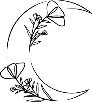 Lined half moon with flower, minimalistic art