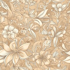 Fototapeta na wymiar Neutral Floral Harmony: A floral pattern in soft, neutral shades of beige
