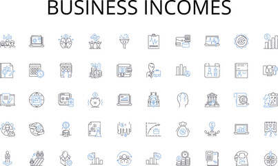 Business incomes line icons collection. Authority, Distinguished, Excellence, Museum-like, Traditional, Proficient, Classic vector and linear illustration. Prestige,Premium,Cultivated outline signs