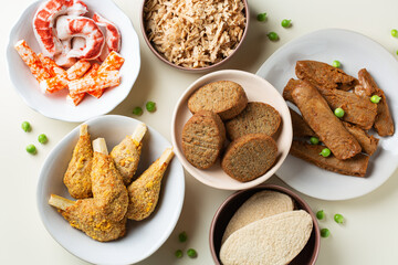 Variety of plant based meat, food to reduce carbon footprint