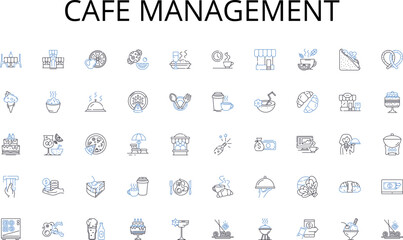 Cafe management line icons collection. Frugal, Economical, Reduction, Control, Limitation, Prudence, Fiscal vector and linear illustration. Thrifty,Strategy,Allocation outline signs set