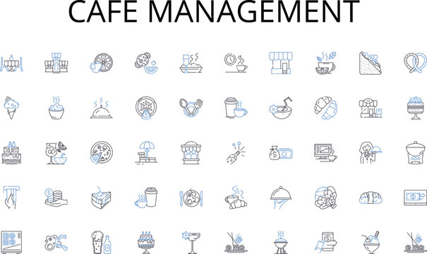 Cafe management line icons collection. Frugal, Economical, Reduction, Control, Limitation, Prudence, Fiscal vector and linear illustration. Thrifty,Strategy,Allocation outline signs set