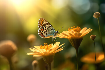 Butterfly on flower in the garden, nature background.