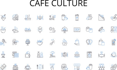 Cafe culture line icons collection. Smartph, Laptop, Tablet, Computer, Earbuds, Headphs, Smartwatch vector and linear illustration. Fitness tracker,Keyboard,Mouse outline signs set