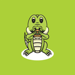 cute crocodile eating burger cartoon illustration