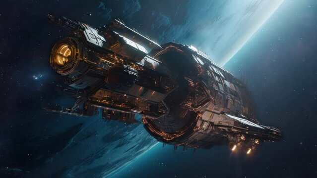 Space Shuttle on space nebula background. Ai generate.