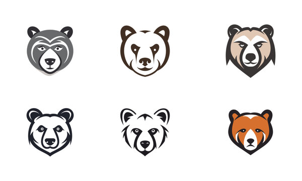 Set of bear head logo or icon template vector icon illustration design for business and corporate identity in modern flat style