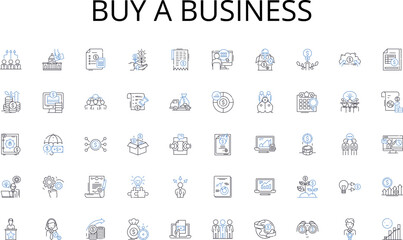 Buy a business line icons collection. Budgeting, Income, Expenses, Investing, Savings, Credit, Debt vector and linear illustration. Taxes,Planning,Financial literacy outline signs set
