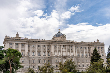 Fototapeta na wymiar Royal Palace of Madrid and Sabatini park in Madrid, Spain.