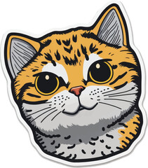 Fototapeta na wymiar Striped Orange Cat Cartoon Sticker