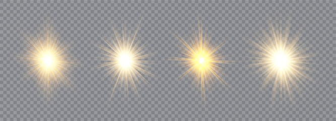 Glow light effect set. Star burst with sparkles. Sun. Vector illustration.