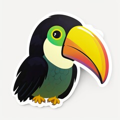 A playful and mischievous chibi Keel-billed Toucan sticker with a white background, exuding a sense of fun and cuteness, Keel-billed Toucan sticker, Generative AI