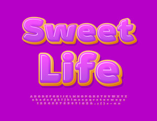 Vector delicious Emblem Sweet Life. Tasty Donut Font. Unique Alphabet Letters, Numbers and Symbols set