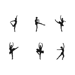 Fototapeta na wymiar Ballerina silhouette ballet dance poses.Set of silhouettes of ballerinas in dances, movements, positions. Logotype design for studio, icons for dance school, fitness, isolated on white background.