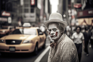A clown in the middle of Times Square in NYC. Generative AI